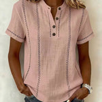 Summer Casual Contrast Stitched Henley Top