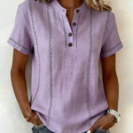 Summer Casual Contrast Stitched Henley Top