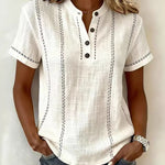 Summer Casual Contrast Stitched Henley Top