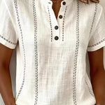 Summer Casual Contrast Stitched Henley Top