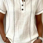 Summer Casual Contrast Stitched Henley Top