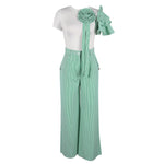 Luxury Contrast Color Stripe Matching Set with 3D Flowers
