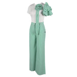 Luxury Contrast Color Stripe Matching Set with 3D Flowers