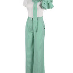 Luxury Contrast Color Stripe Matching Set with 3D Flowers