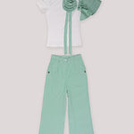 Luxury Contrast Color Stripe Matching Set with 3D Flowers