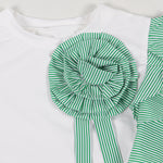 Luxury Contrast Color Stripe Matching Set with 3D Flowers