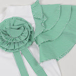 Luxury Contrast Color Stripe Matching Set with 3D Flowers
