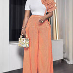 Luxury Contrast Color Stripe Matching Set with 3D Flowers