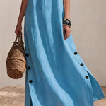Resort 100% Cotton Sleeveless Maxi Dress with Button Accents
