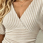 French Style Slim Fit V-neck Stripe Top