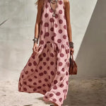 Boho Vacation Polka Dot A-Line Sleeveless Maxi Dress