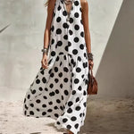 Boho Vacation Polka Dot A-Line Sleeveless Maxi Dress