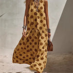 Boho Vacation Polka Dot A-Line Sleeveless Maxi Dress