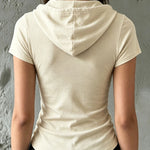 Soft Cotton-Blend Ruched Solid Color Hooded Top