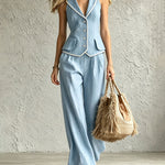 Smart Casual Textured Vest Suit Set