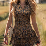Trendy Leopard Print Lace Trim Sleeveless Mini Dress