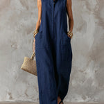 Sleeveless Stand Collar Wide Leg Jumpsuit
