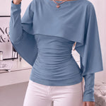Slim Ruched Cape Sleeve Boat Neck Top