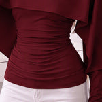 Slim Ruched Cape Sleeve Boat Neck Top