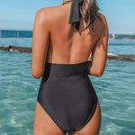 Halter Backless Shirred One Piece Swimsuit