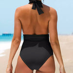 Halter Backless Shirred One Piece Swimsuit