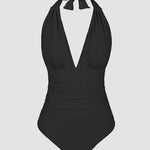 Halter Backless Shirred One Piece Swimsuit
