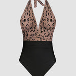 Halter Backless Shirred One Piece Swimsuit