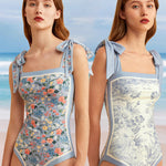 Nadorine Women's Double-Sided Print Reversible One-Piece Swimsuits