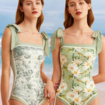 Nadorine Women's Double-Sided Print Reversible One-Piece Swimsuits