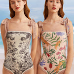 Nadorine Women's Double-Sided Print Reversible One-Piece Swimsuits