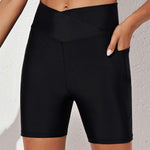 High Waisted Tummy Control Bikini Bottoms Stretchy Quick Dry Water Beach Shorts with Pockets