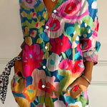 Charlotte King | Vibrant Floral Print Cotton Blouse For Women