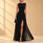 Beatrice | Black high-waist chiffon maxi dress with slit