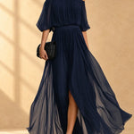 Genevieve | Off-shoulder chiffon maxi dress with flowing skirt