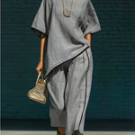 Anila Linen Cropped Pants Set