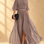 Genevieve | Off-shoulder chiffon maxi dress with flowing skirt