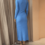 Women's Sweater Dress Twist Front Cutout Long Sleeve Bodycon Slim Fit Knit Ribbed Midi Dress with Slit