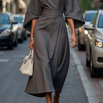Sofia - Elegant dress with lantern sleeves and belt for Women