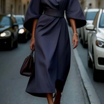 Sofia - Elegant dress with lantern sleeves and belt for Women