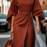Sofia - Elegant dress with lantern sleeves and belt for Women