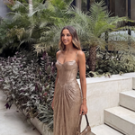 Imogen Sutton | Gold Metallic Corset Maxi Dress For Women