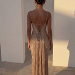 Imogen Sutton | Gold Metallic Corset Maxi Dress For Women