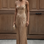 Imogen Sutton | Gold Metallic Corset Maxi Dress For Women