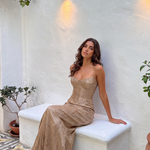 Imogen Sutton | Gold Metallic Corset Maxi Dress For Women