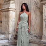 Grace Holloway | Pleated Ruffle Halter Maxi Dress For Women