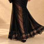 Vivienne | Black lace maxi dress with deep V-neck and mermaid skirt