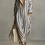 Scout | Striped Shirt Maxi Dress with Long Sleeves and Side Pockets