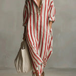 Scout | Striped Shirt Maxi Dress with Long Sleeves and Side Pockets