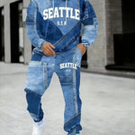 KZZ Men's Fall Winter Hooded Sweatshirt & Pants Set