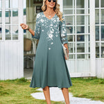 Casual V-Neck A Line Flowy Eyelet Midi Dress (US Only)